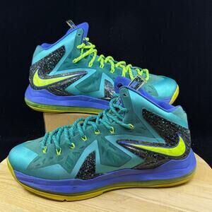 NIKE LEBRON 10 X ELITE Sz 12 Miami Dade Turqoise Green Volt 579827-300 Sneakers
